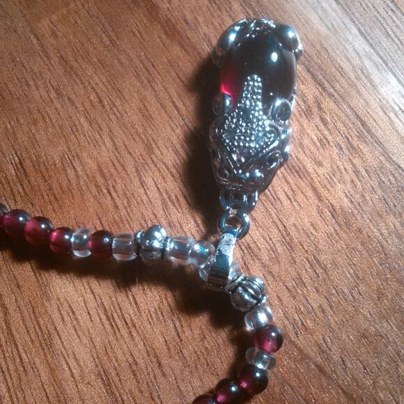 Simulated Ruby and Genuine Mozambique Garnet Silvertone Dragon Pendant Necklace - Picture 7 of 13